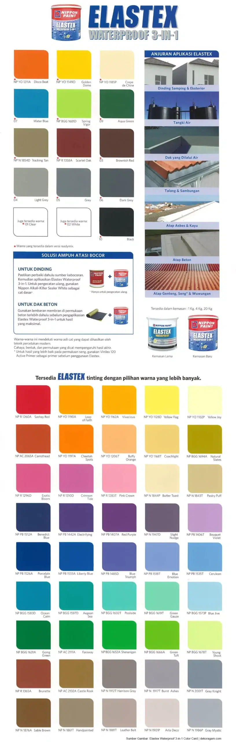 Katalog Warna Cat Nippon Elastex Waterproof 3 In 1 Ready Mix Dan Tinting