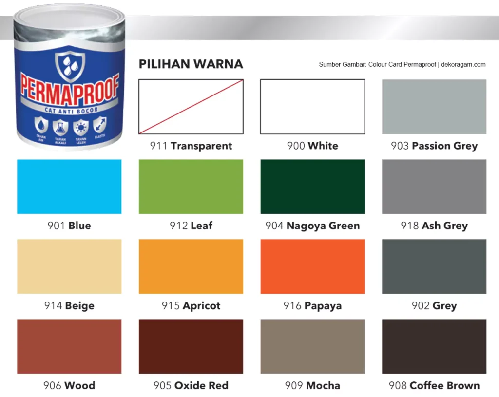 Katalog Warna Cat Permaproof Waterproofing