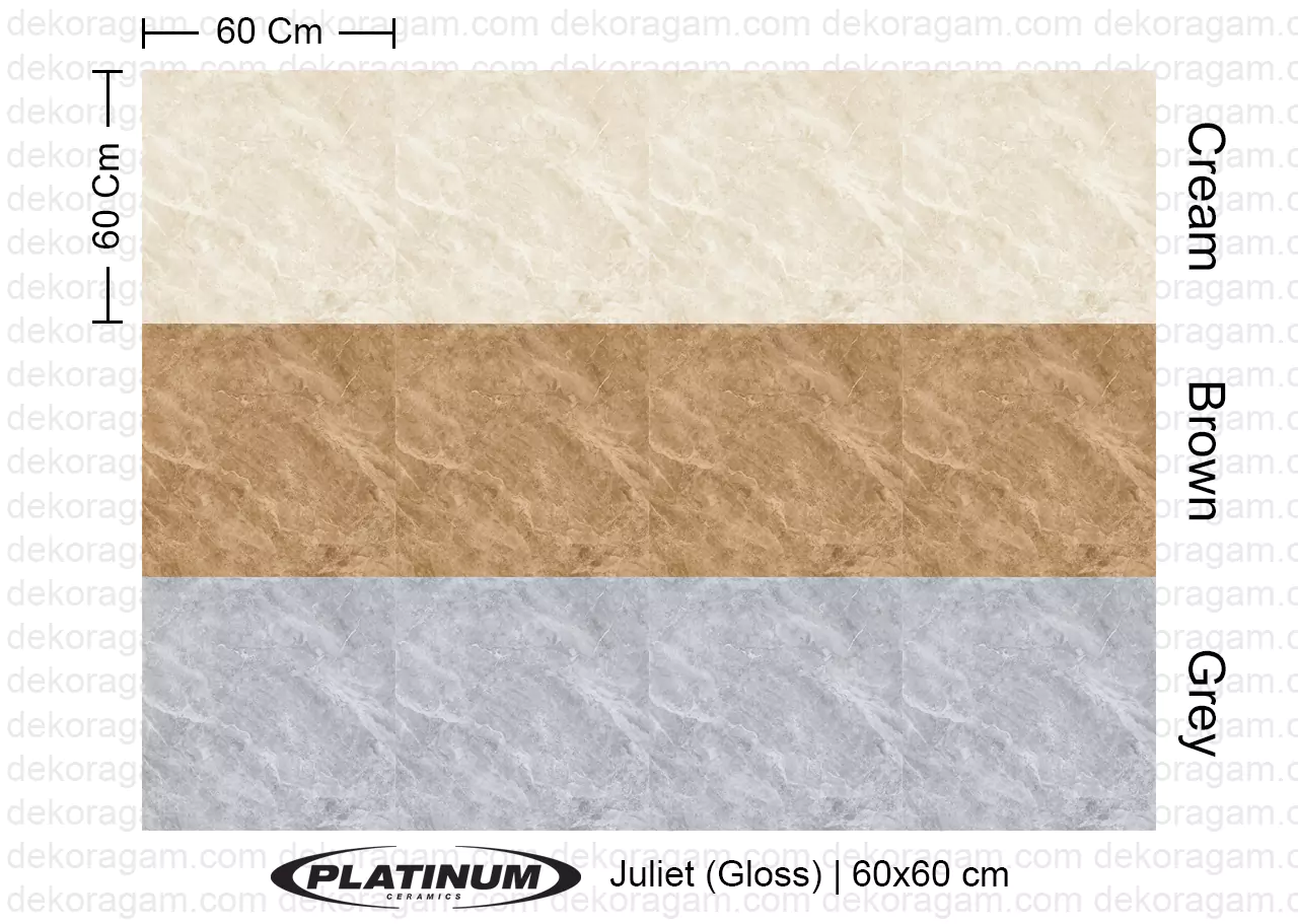 Platinum Ceramics Motif Juliet Gloss Warna Cream Brown Grey 60x60