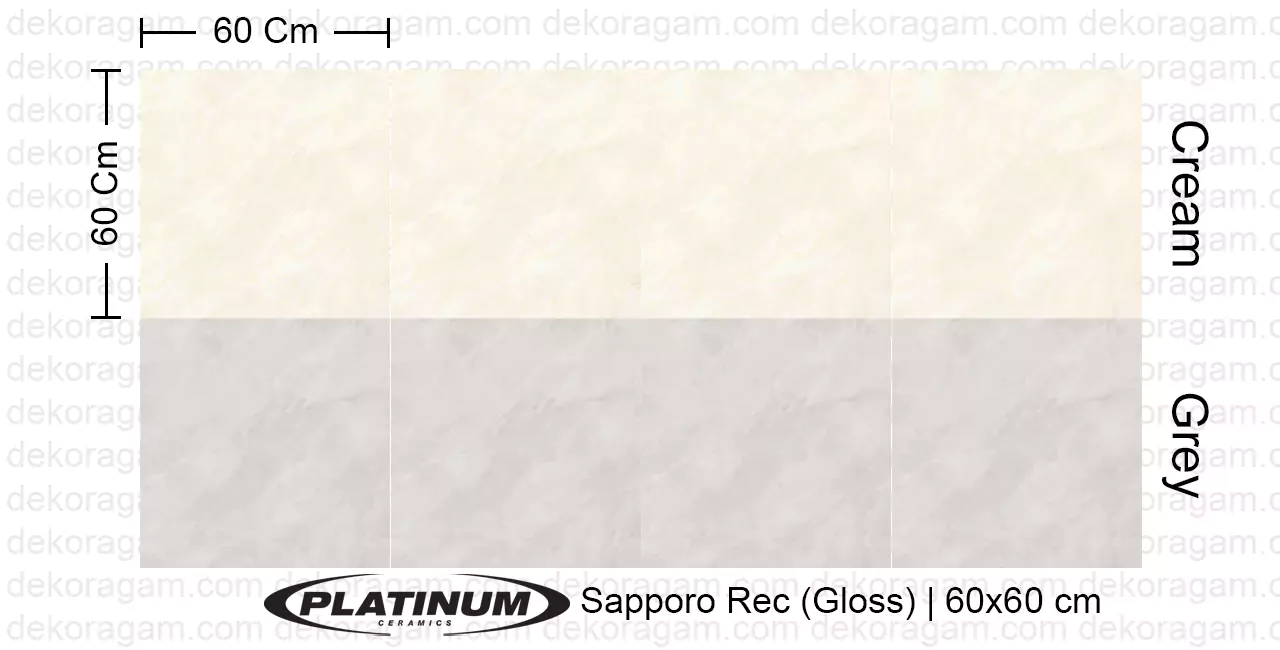 Platinum Ceramics Motif Sapporo Rec Gloss Warna Cream Grey 60x60 Cm