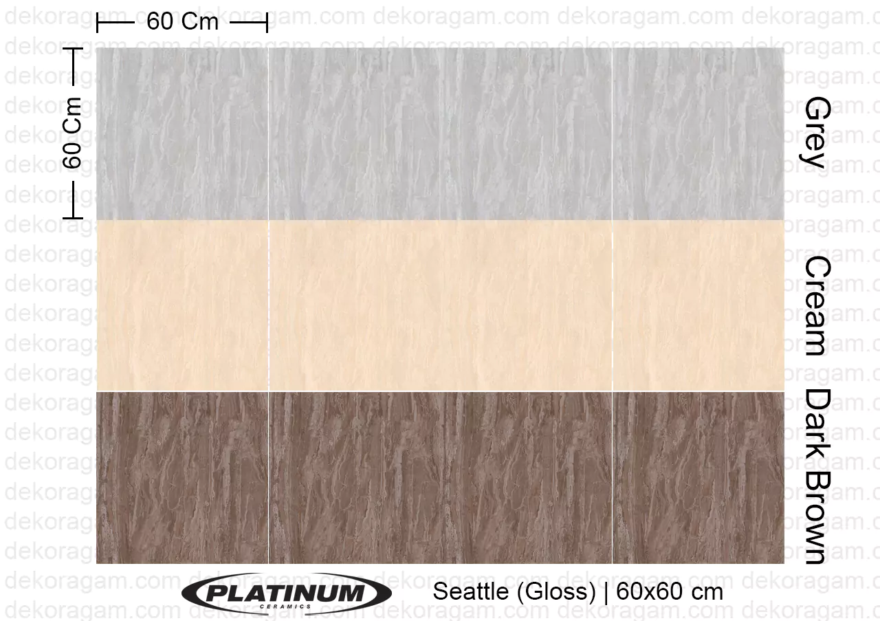 Platinum Ceramics Motif Seattle Gloss Warna Grey Cream Dark Brown 60x60 Cm