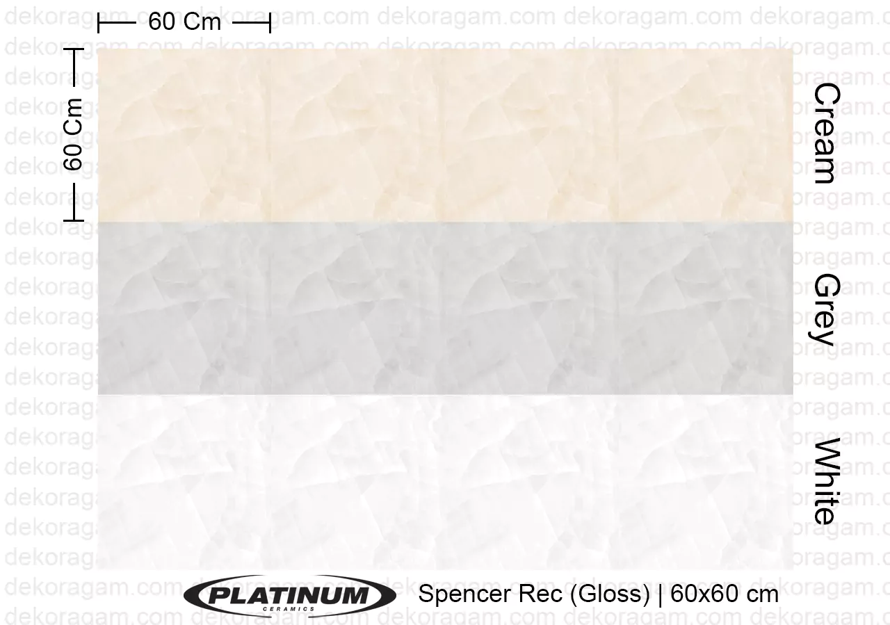 Platinum Ceramics Motif Spencer Rec Gloss Warna Cream Grey White 60x60 Cm