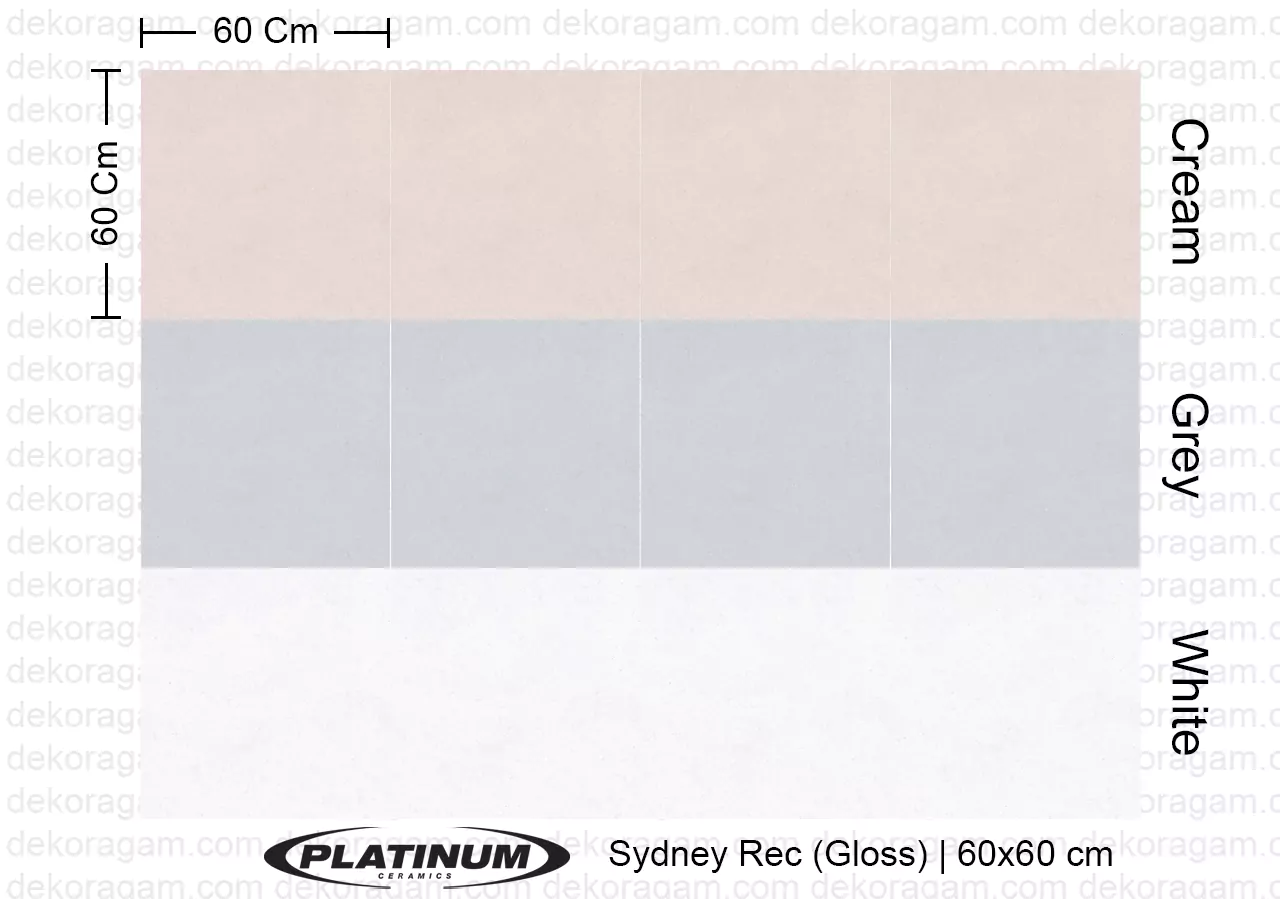 Platinum Ceramics Motif Sydney Rec Gloss Warna Cream Grey White 60x60 Cm