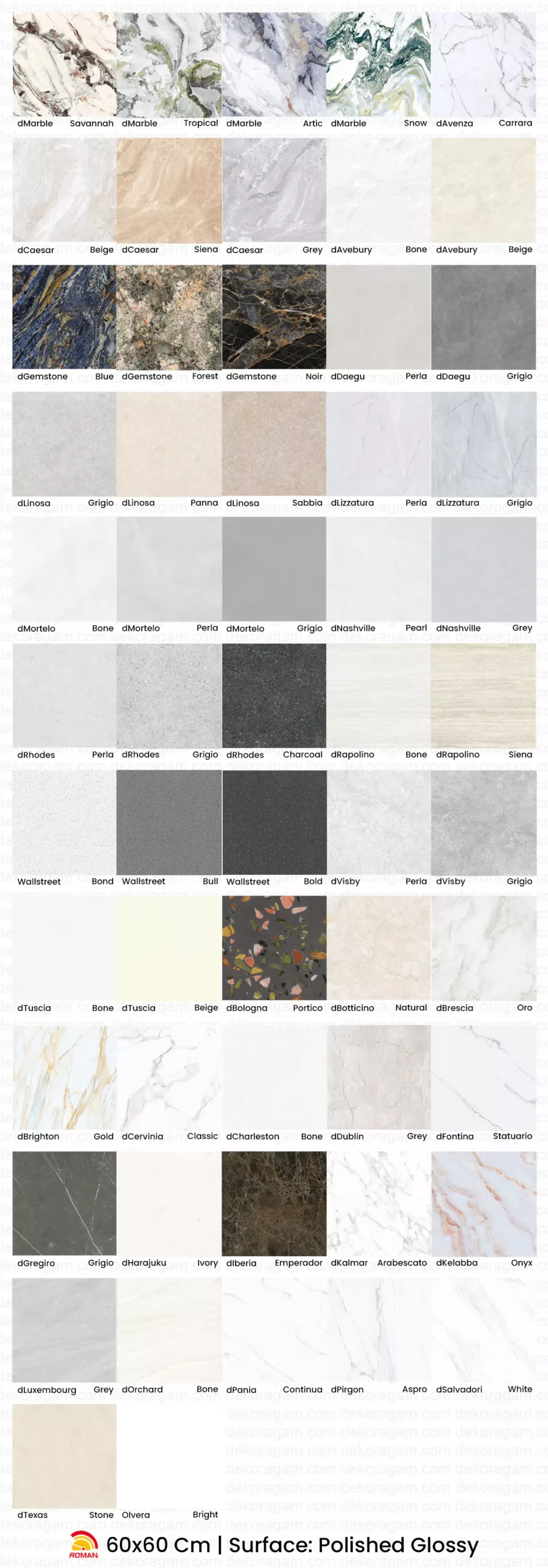 Katalog Granit Roman 60x60 Surface Polished Glossy