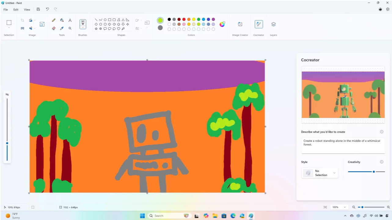 Contoh cocreator di paint laptop ai